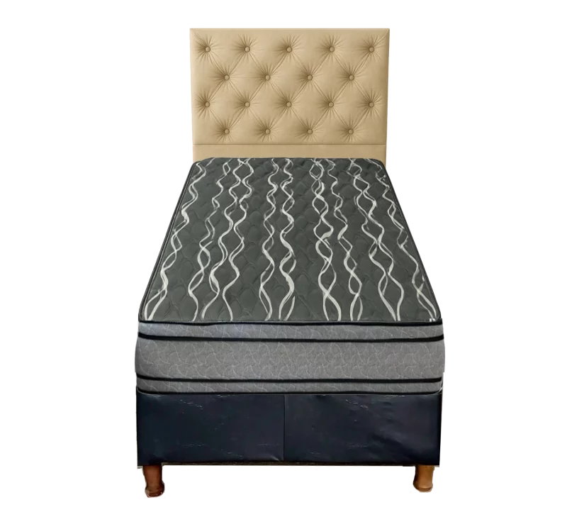 Base Sommier 080 x 190 x 24 + Colchón Bari 24cm + Respaldo beige
