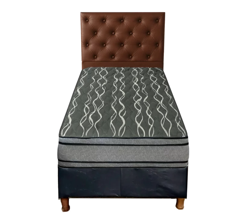 Oferta Sommier 1 Plaza + Colchón Bardó 24cm + Respaldar Marrón