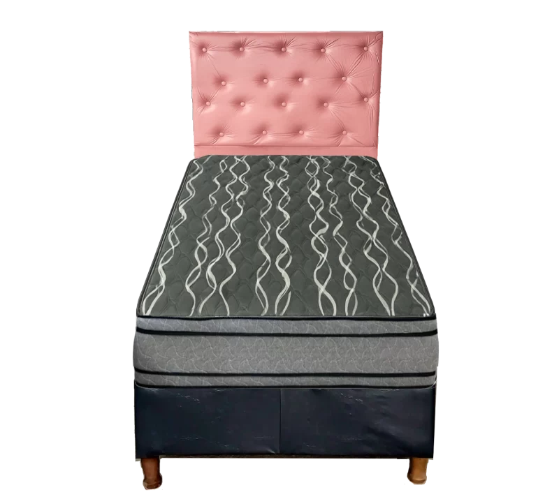 Sommier 1 Plaza con Colchón Bardó 30cm y Respaldo rosado