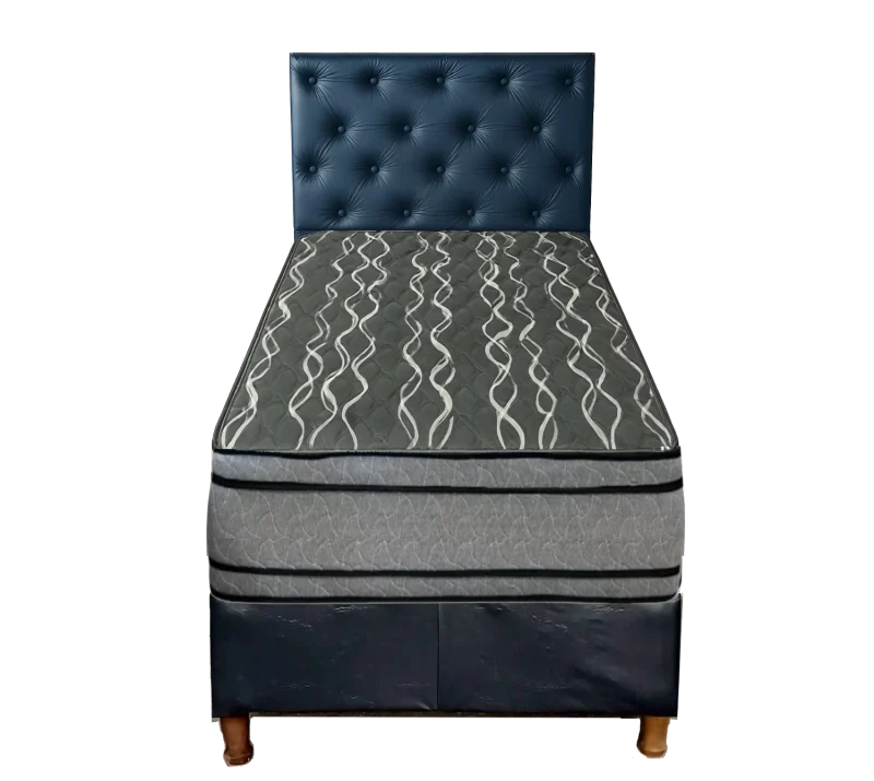 Sommier 1 Plaza para más de 100 Kg con Colchón Bardó 30cm y Respaldar Azul