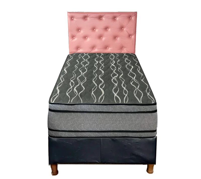 Sommier 1 Plaza con Colchón Bardó Bari 30cm y Respaldar Rosado