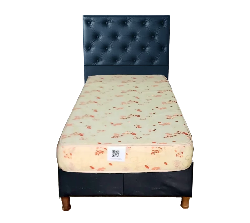 Conjunto Sommier 1 Plaza y Colchón de Espuma de 17cm y respaldar azul