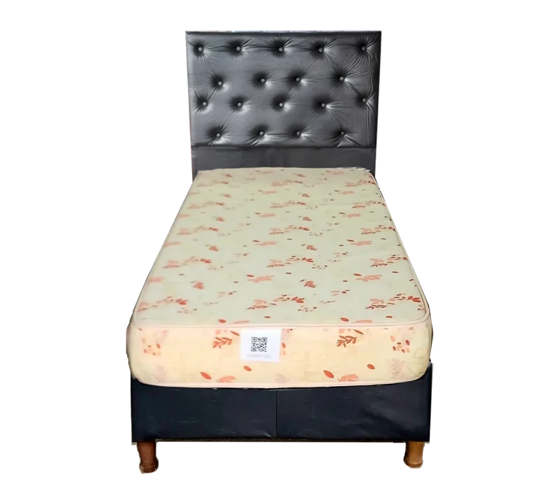 Sommier 1 Plaza con Colchon Standard 17 cm y respaldar color negro