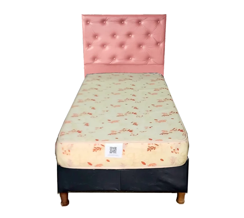 Sommier 80 x 190 con Colchon Standard 17 cm y respaldo color rosado
