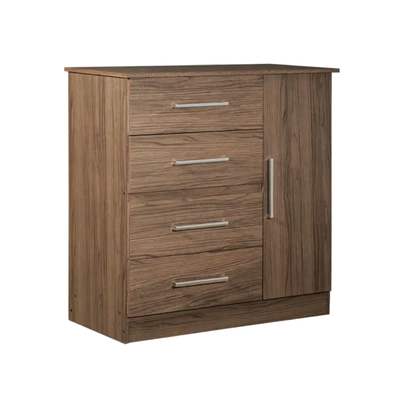 Cómoda 4 cajones 1 puerta 1 estante