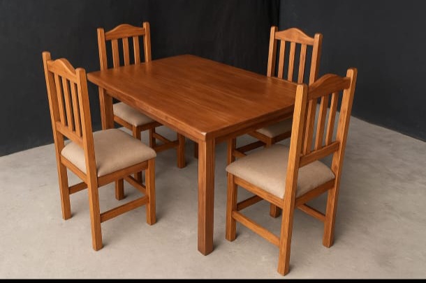 Juego de comedor mesa con 4 sillas de pino