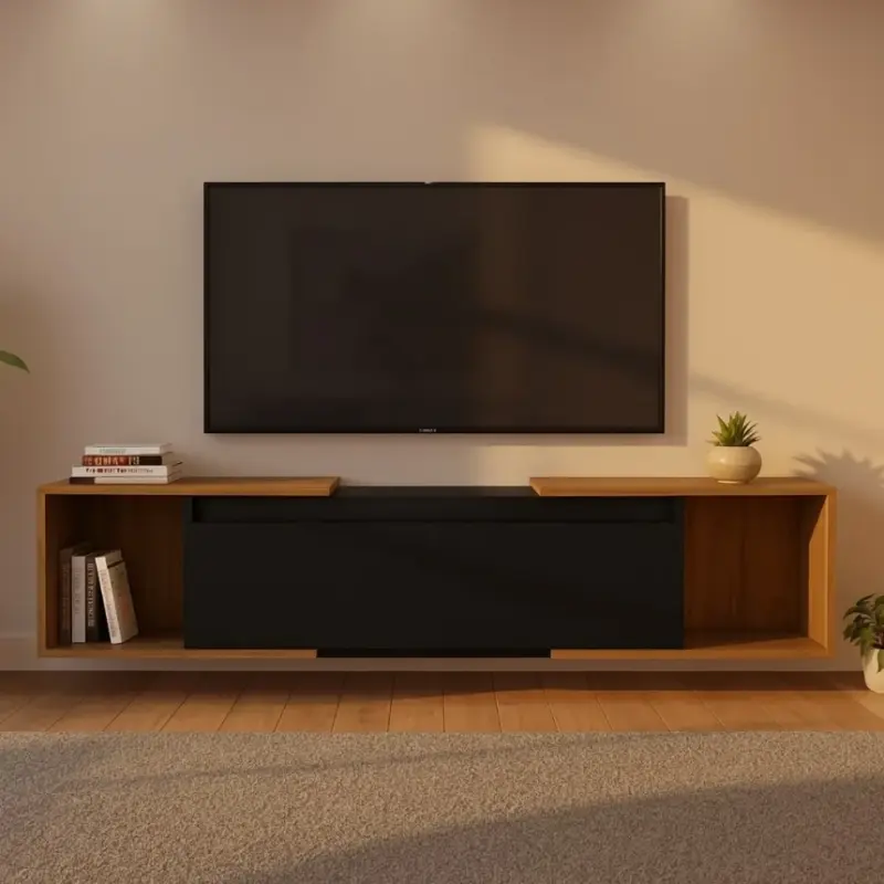 Rack Tv Flotante 160m negro melamina