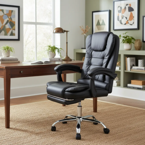 Silla Royal Escritorio Ecocuero Negro Oficina Pc Apoyapiés - Más vendida