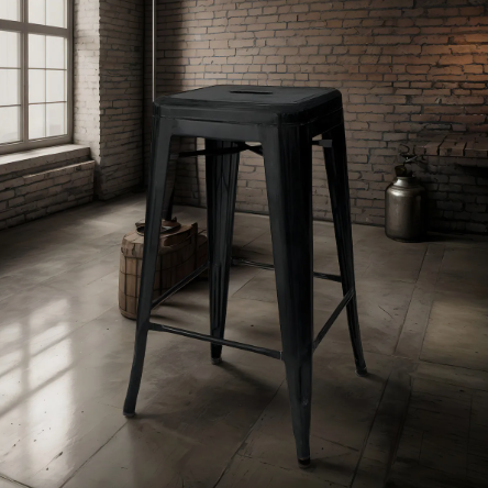 Taburete Alto Tolix M - Desillas Acabado De La Estructura Laqueado Color Tono Negro Mate